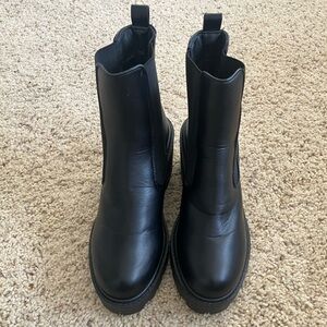 Platform Black Leather Ankle Boots